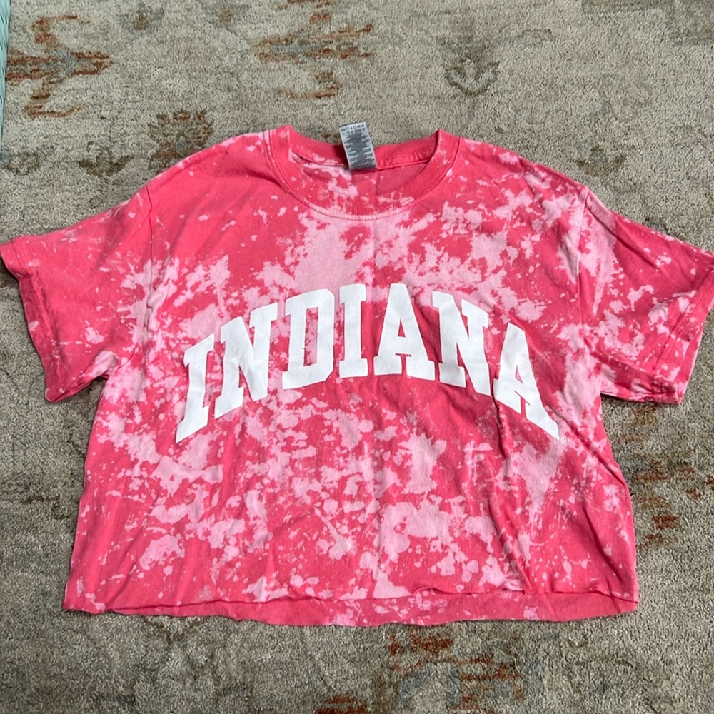 Gildan pink and white tie die cropped tshirt - Indiana university